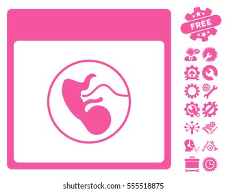 Human Embryo Calendar Page icon with bonus service design elements. Vector illustration style is flat iconic symbols, pink, white background.