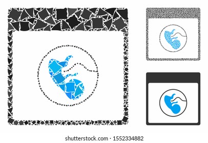 Human embryo calendar page mosaic of abrupt parts in variable sizes and color tinges, based on human embryo calendar page icon. Vector joggly parts are organized into collage.