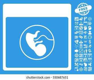 Human Embryo Calendar Page pictograph with bonus calendar and time management clip art. Vector illustration style is flat iconic symbols, white, blue background.