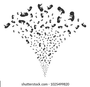 Human Embryo explosion fountain. Vector illustration style is flat iconic symbols. Object fountain constructed from random icons as human embryo fireworks.