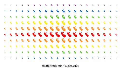 Human embryo icon spectrum halftone pattern. Vector human embryo shapes are organized into halftone grid with vertical rainbow colors gradient. Constructed for backgrounds, covers,
