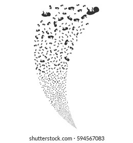 Human Embryo random fireworks stream. Vector illustration style is flat gray iconic symbols on a white background. Object fountain combined from scattered pictographs.