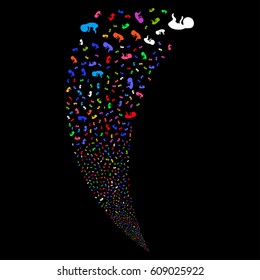 Human Embryo random fireworks stream. Vector illustration style is flat bright multicolored iconic symbols on a black background. Object fountain organized from scattered icons.