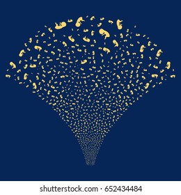 Human Embryo salute stream. Vector illustration style is flat yellow iconic symbols on a blue background. Object source fountain organized from random pictographs.