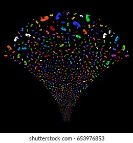 Human Embryo salute stream. Vector illustration style is flat bright multicolored iconic symbols on a black background. Object stream fountain organized from random design elements.