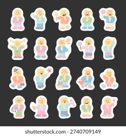 Human emoji face character set in scandinavian style showing children emotions poses activities with balloon gift candy book ice cream everyday feelings
