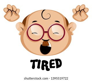 Human emoji with tired expression, illustration, vector on white background.