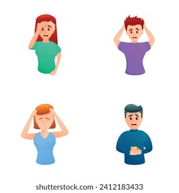 Human emotion icons set cartoon vector. People with emotion of confusion. Body language concept