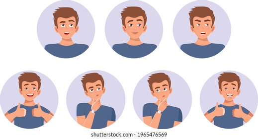  Human emotions. Joyful, brooding man