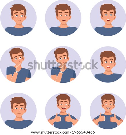  Human emotions. Joyful, brooding, sorrow, anger man