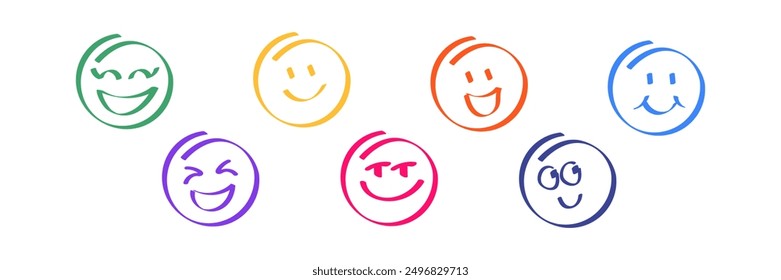 Human emotions smiley set. Funny emoji, hand drawn abstract face collection. Cute expression, comic communication. Vector illustration 