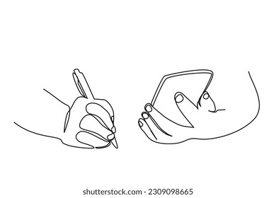 human employee smartphone pen take notes line art