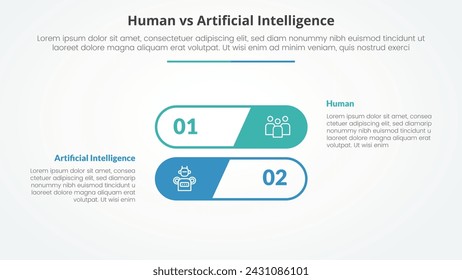 Human Employee vs AI Künstliche Intelligenz versus Vergleich Gegenüber Infografik-Konzept für Diapräsentation mit runder Umrissstapelform mit flachem Stil
