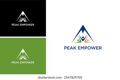 human empower logo, teamwork development design, diversity concept with peak leadership vector template 