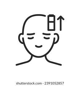 Human Energy Icon. Vector Outline Editable Isolated Sign of a Person with a Recharging Battery Symbol, Representing the Concept of Rejuvenating and Boosting Human Energy Levels.