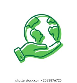 Human Environmental Protection Icon. World Environment Conservation Pictogram. Hand Holding Earth Planet Icon. Save Global Nature. Editable Stroke. Isolated Vector Illustration.