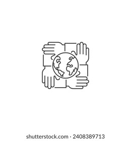 Human environmental team, world environment conservation. Modern sign, linear pictogram, outline symbol, simple thin line vector design element template