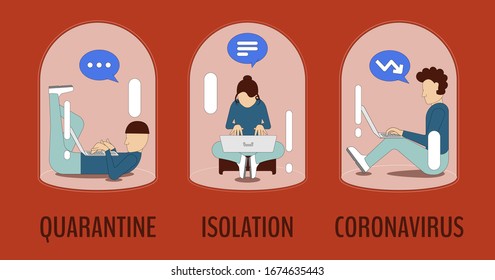 Human epidemic isolation concept. Coronavirus COVID 19. Work from home. Quarantine area. Vector EPS 10