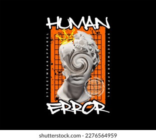 human error slogan with head of david statue unique aesthetic graphic design for creative clothing, for streetwear and urban style t-shirts design, hoodies, etc.