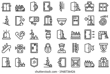 Human evacuation icons set. Outline set of human evacuation vector icons for web design isolated on white background