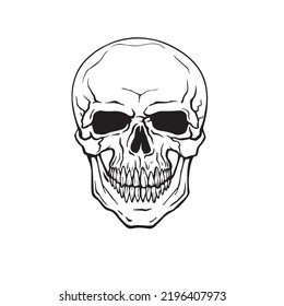 Human evil skull, Jolly Roger logo template. death t-shirt design. Poison icon illustration. Pirate insignia concept