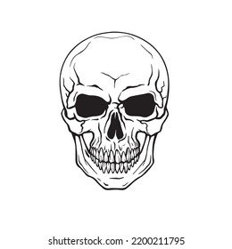 Human evil skull, Jolly Roger logo template. death t-shirt design. Poison icon illustration. Pirate insignia concept