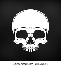 Human evil skull vector. Jolly Roger logo template. death t-shirt design. Pirate insignia concept. Poison icon illustration.