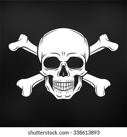 Human evil skull vector. Jolly Roger with crossbones logo template. death t-shirt design. Pirate insignia concept. Poison icon illustration