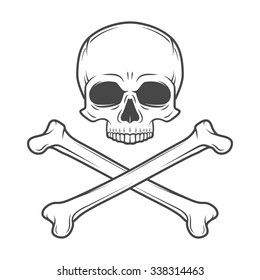 Human evil skull vector. Pirate insignia concept design. Jolly Roger with crossbones logo template. death t-shirt concept. Poison icon illustration.