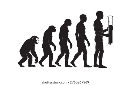 Human evolution from ape to a modern scientist holding a test tube, vector illustration