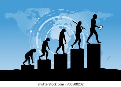 Human Evolution Into The Present - Digital World. Business Growth.