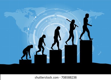 Human Evolution Into The Present - Digital World. Business Growth.