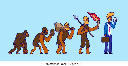 human evolution, From monkey to businessman. Cartoon vector characters evolution human, ape and ancestors illustration