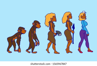 human evolution, From monkey to businessman. Cartoon vector characters evolution human, ape and ancestors illustration