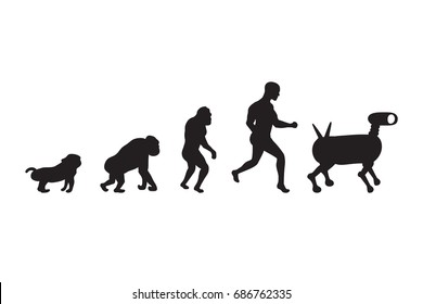 Human evolution process. 5 stages. Darwin's theory. Black silhouettes. Vector illustration.