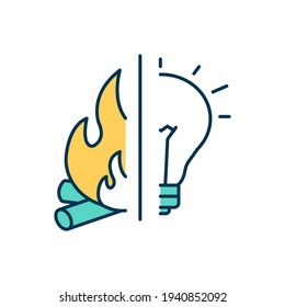 Human evolution RGB color icon. Fire control. Modern society. Human beings development. Gaining warmth and protection, cooking. Brain expansion. Surviving without fire. Isolated vector illustration