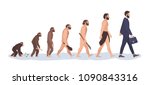 Human evolution stages. Evolutionary process and gradual development visualization from monkey or primate to businessman dressed in suit carrying briefcase. Flat cartoon colorful vector illustration
