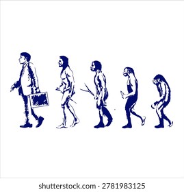 Human evolution stages, prehistoric hominids to modern business person, development concept, isolated vector graphics.