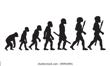 Human Evolution Vector Silhouette Illustration. Man Evolution Historical Vector.