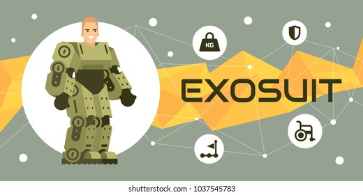 Human exoskeleton technology illustration banner flat style
