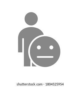 Human With Expressionless Emotions Gray Icon. Emotionless Person, Indifferent Face Symbol