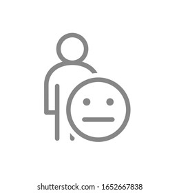 Human with expressionless emotions line icon. Emotionless person, indifferent face symbol