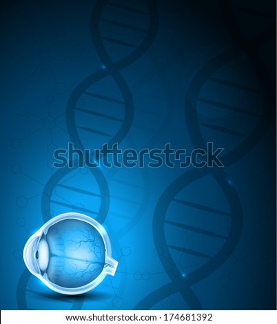 Human eye anatomy and blue DNA background