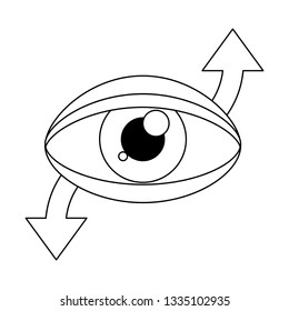 human eye with arrows symbol in black and white