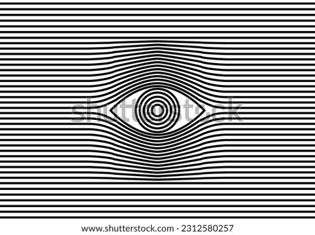 Human eye. Artistic eye optical illusion with wavy line pattern background vector illustration. All-seeing eye surreal. Black and white optical illusion with eye modern abstraction