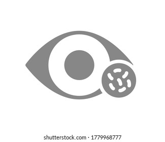 Human eye with bacteria grey icon. Disease visual organ, infectious eye disease, conjunctivitis symbol