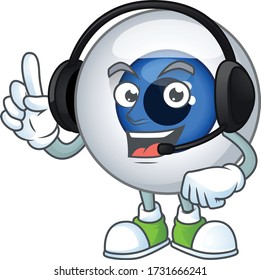 Human eye ball cartoon character style speaking on headphone