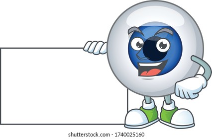 Human eye ball cartoon character concept Thumbs up having a white board