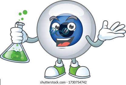 Human eye ball genius Professor Cartoon character holding glass tube