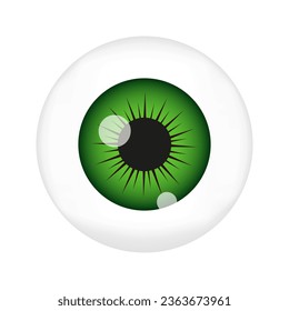 Human eye ball with green pupil. Eyeball closeup view isolated on white background. Espionage, curiosity, spying, surveillance concept. Vector realistic illustration.